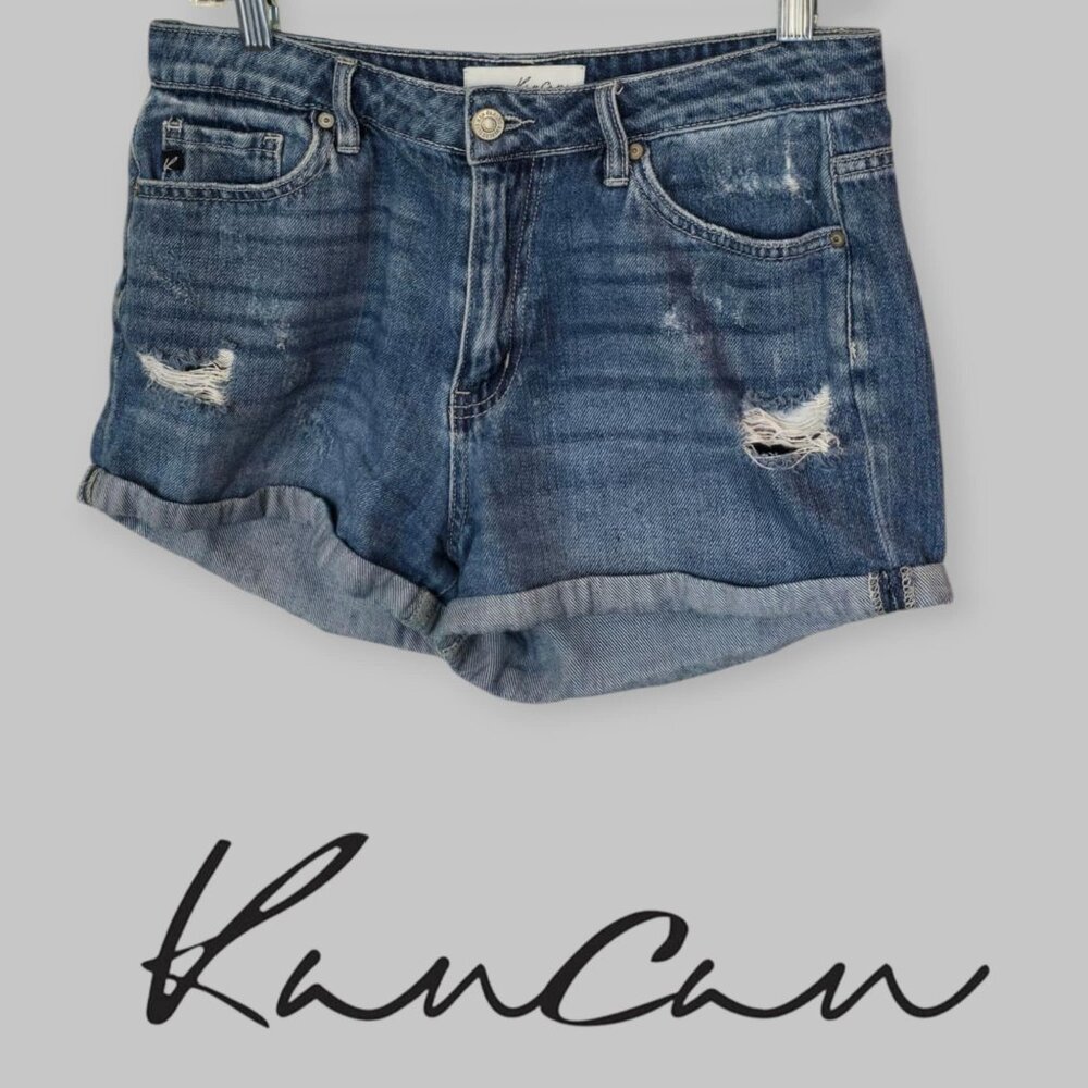 KanCan Blue Denim Shorts Fulton Roll Up Distressed  Cotton Womens 30 waist
